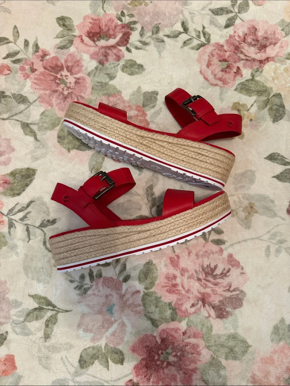 Timberland Red Platform Espadrille Sandals